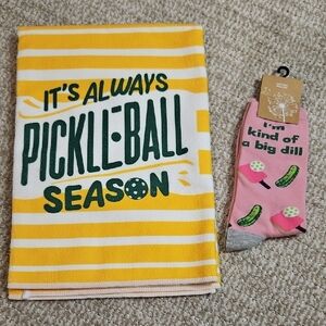 Yellow and Green Pickleball Towel with Pink Socks